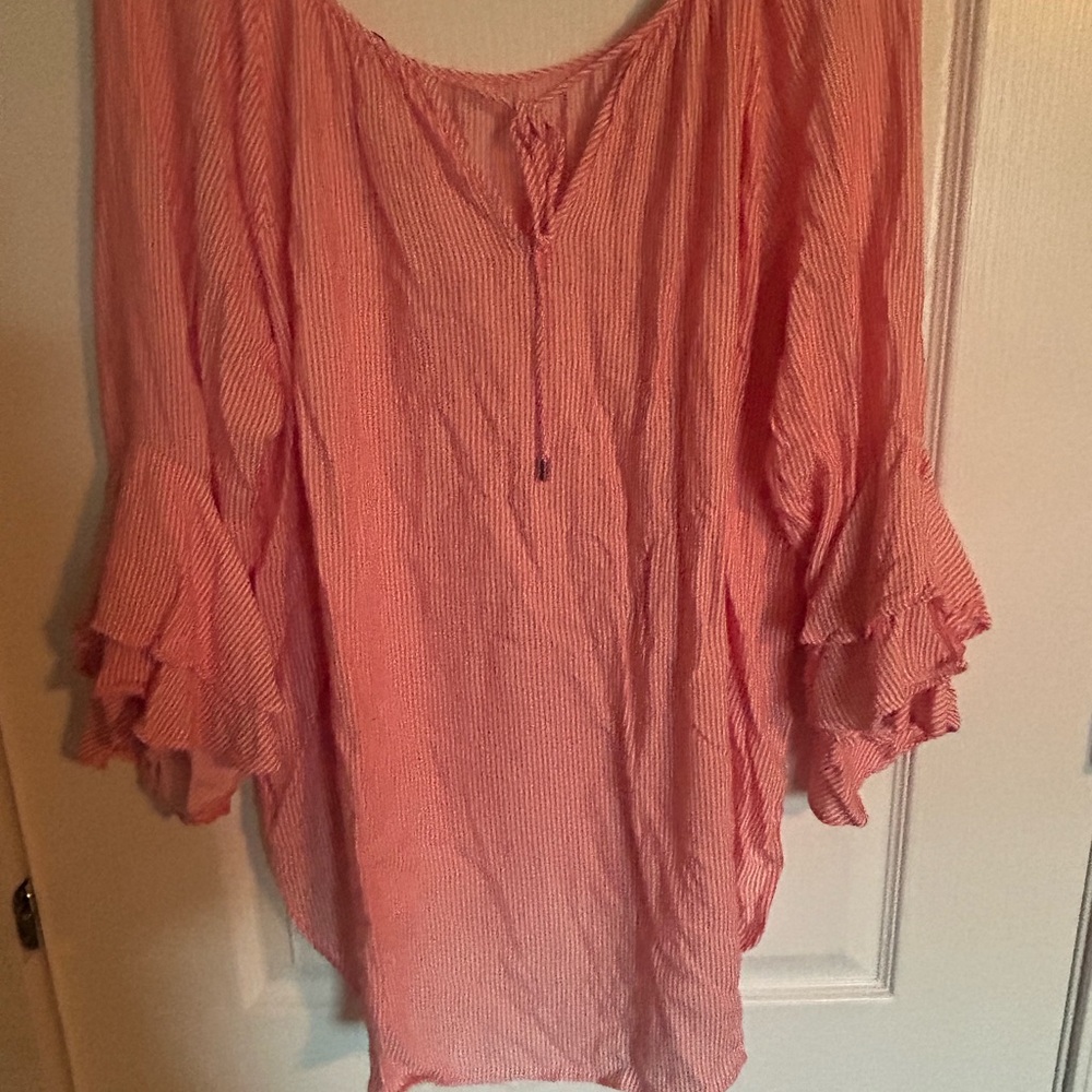 Cupio Pink Tie Front Soft 3/4 Sleeve Top